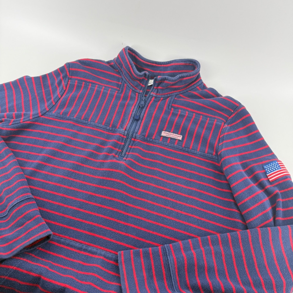 Vineyard Vines Mens XL Navy Red Striped‎ American Flag Shep Shirt Quarter Zip
